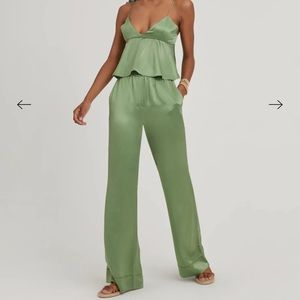 Something Navy Silk Trousers and Tank Set